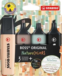 Textmarker - STABILO BOSS ORIGINAL NatureCOLORS - 4er Pack - beige, warmgrau, grünerde, schwarz
