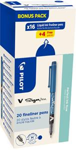 Pilot fineliner V-Sign Pen, doos van 16 + 4 stuks, blauw