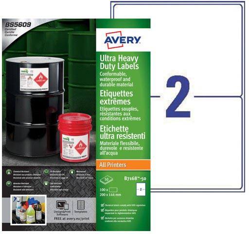 Avery ultra resistente etiketten ft 200 x 144 mm (b x h), doos van 100 etiketten