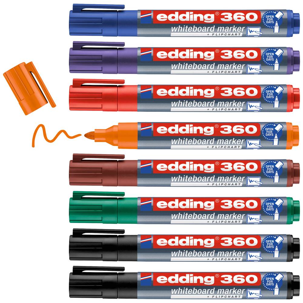 Edding 4-360-8-S2999 Whiteboardmarkerset Zwart, Rood, Blauw, Groen, Oranje, Bruin, Violet 8 stuk(s)