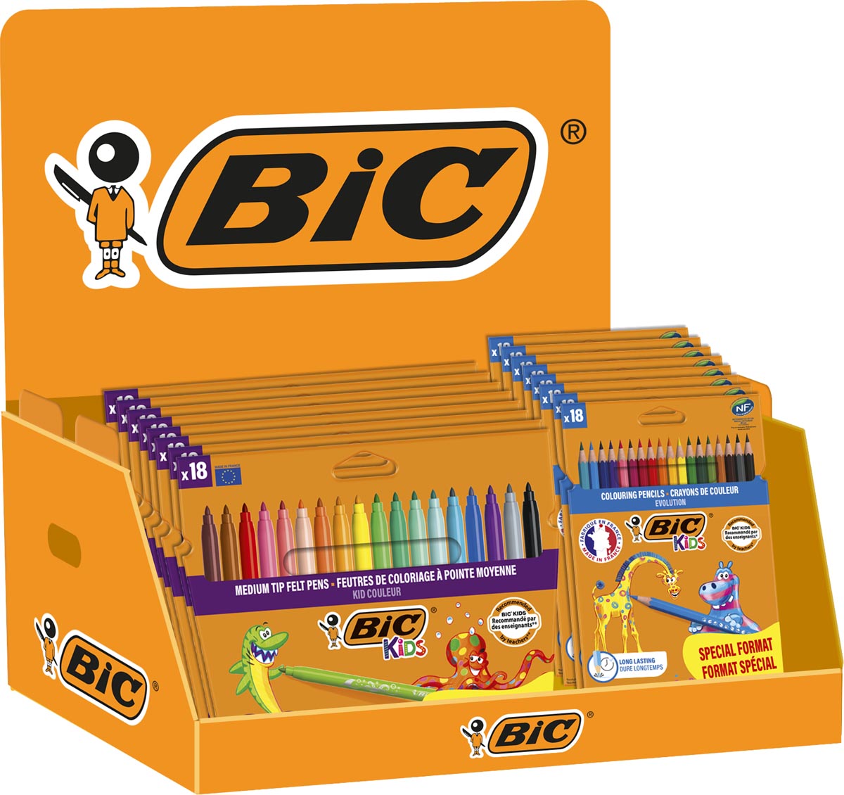 Bic Kids kleurpotlood + viltstift Back To School, assorti, display van 48 etuis