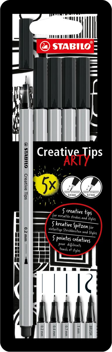 STABILO Creative Tips ARTY, geassorteerde punten, pak van 5 stuks, zwart
