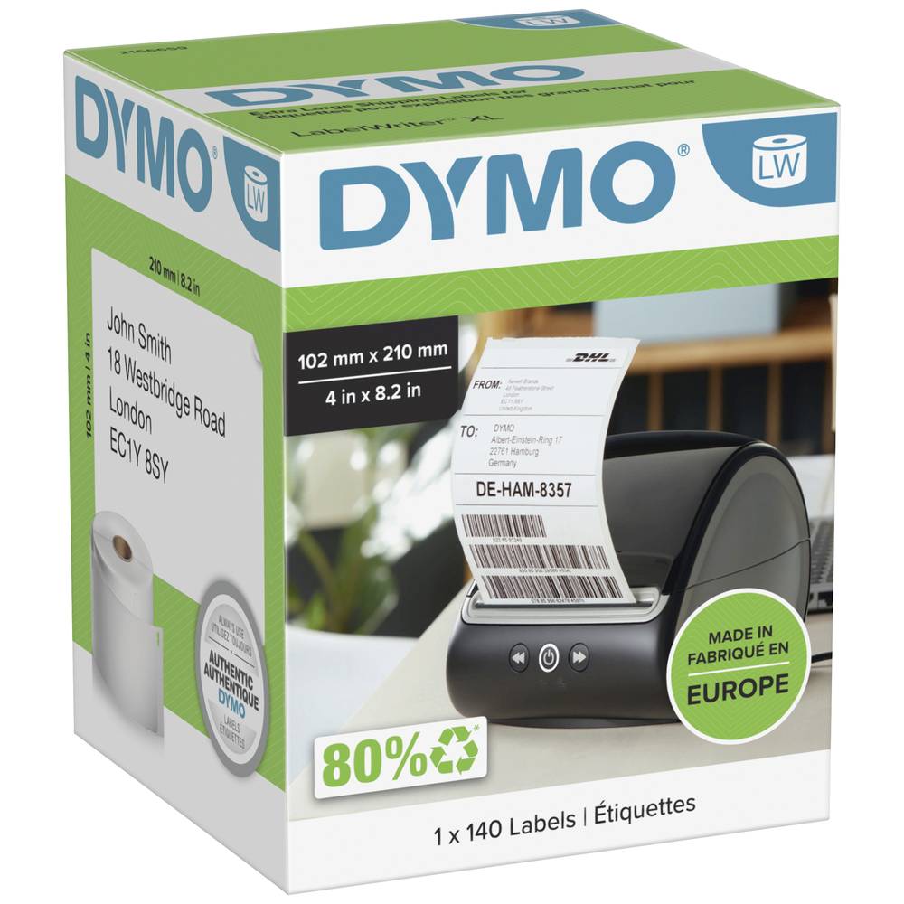 DYMO Rol met etiketten 102 x 210 mm Wit 140 stuk(s) Permanent hechtend 2166659 Verzendetiketten