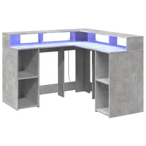 vidaXL Bureau met LED-verlichting 130x130x91 cm hout betongrijs