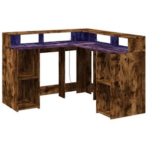 vidaXL Bureau met LED-verlichting 130x130x91 cm hout gerookt eiken