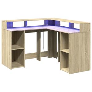 vidaXL Bureau met LED-verlichting 130x130x91 cm hout sonoma eikenkleur