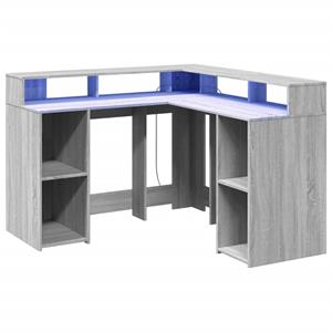 vidaXL Bureau met LED-verlichting 130x130x91 cm hout grijs sonoma