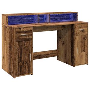 vidaXL Bureau met LED-verlichting 140x55x91 cm bewerkt hout oud hout