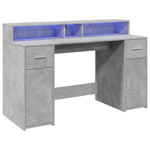 vidaXL Bureau met LED-verlichting 140x55x91 cm bewerkt hout betongrijs