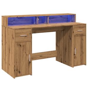 vidaXL Bureau met LED-verlichting 140x55x91 cm hout artisanaal eiken