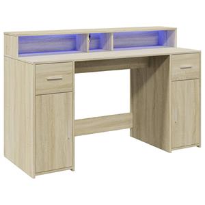 vidaXL Bureau met LED-verlichting 140x55x91 cm hout sonoma eikenkleur