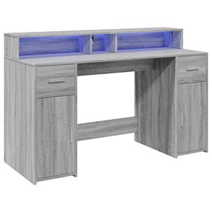 vidaXL Bureau met LED-verlichting 140x55x91 cm hout grijs sonoma eiken