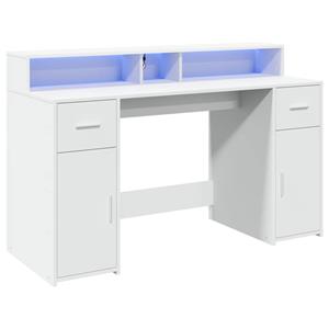 vidaXL Bureau met LED-verlichting 140x55x91 cm bewerkt hout wit