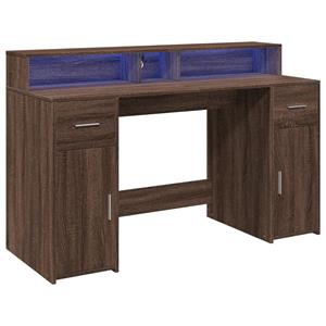 vidaXL Bureau met LED-verlichting 140x55x91 cm hout bruin eikenkleurig