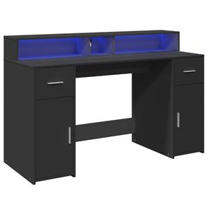 vidaXL Bureau met LED-verlichting 140x55x91 cm bewerkt hout zwart