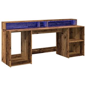 vidaXL Bureau met LED-verlichting 200x55x91 cm bewerkt hout oud hout