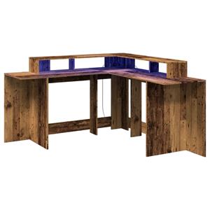 vidaXL Bureau met LED-verlichting 152x152x91 cm bewerkt hout oud hout