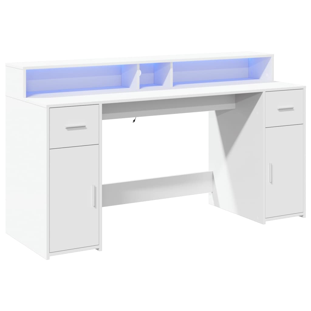 vidaXL Bureau met LED-verlichting 160x55x91 cm bewerkt hout wit