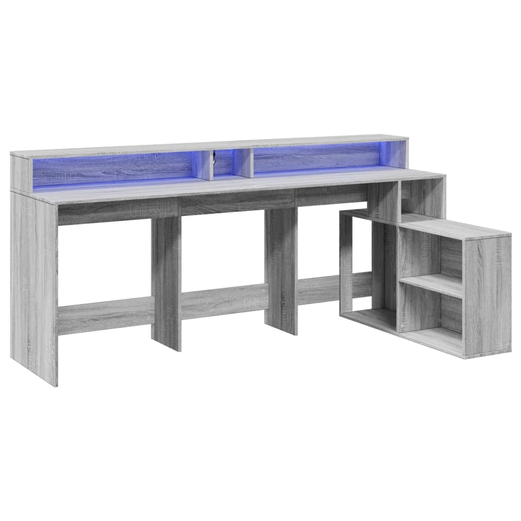 vidaXL Bureau met LED-verlichting 200x104x91 cm hout grijs sonoma