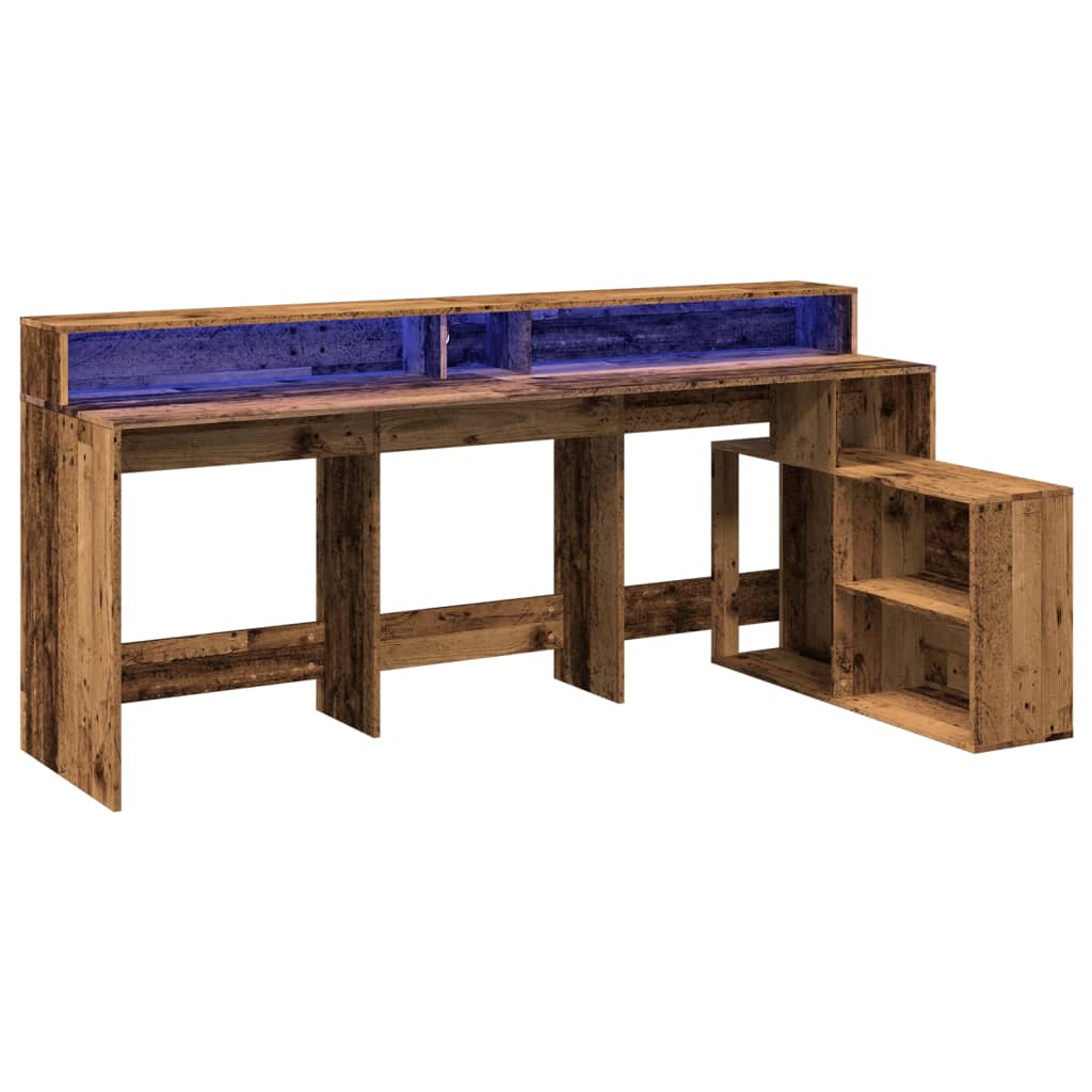 vidaXL Bureau met LED-verlichting 200x104x91 cm bewerkt hout oud hout