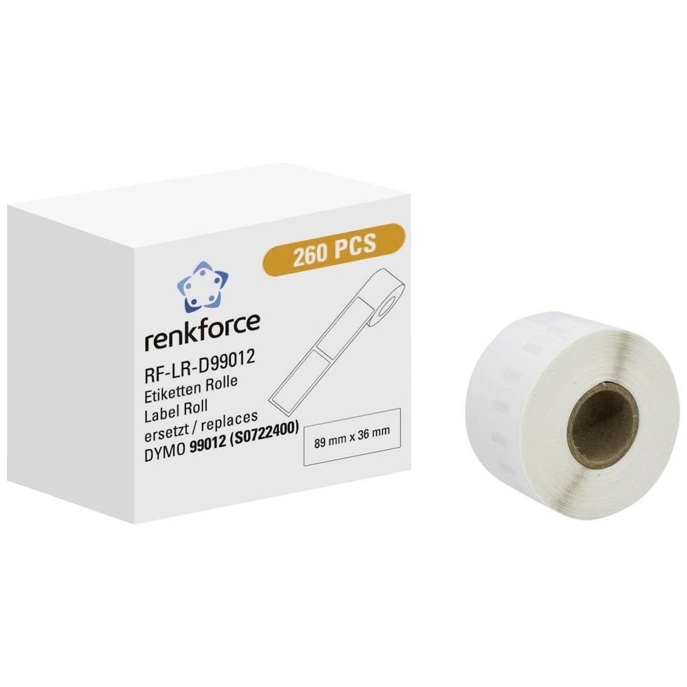 Renkforce Rol met etiketten Compatibel vervangt DYMO DYMO 99012 89 x 36 mm Papier Wit 260 stuk(s) Permanent hechtend Verzendetiketten RF-6027502