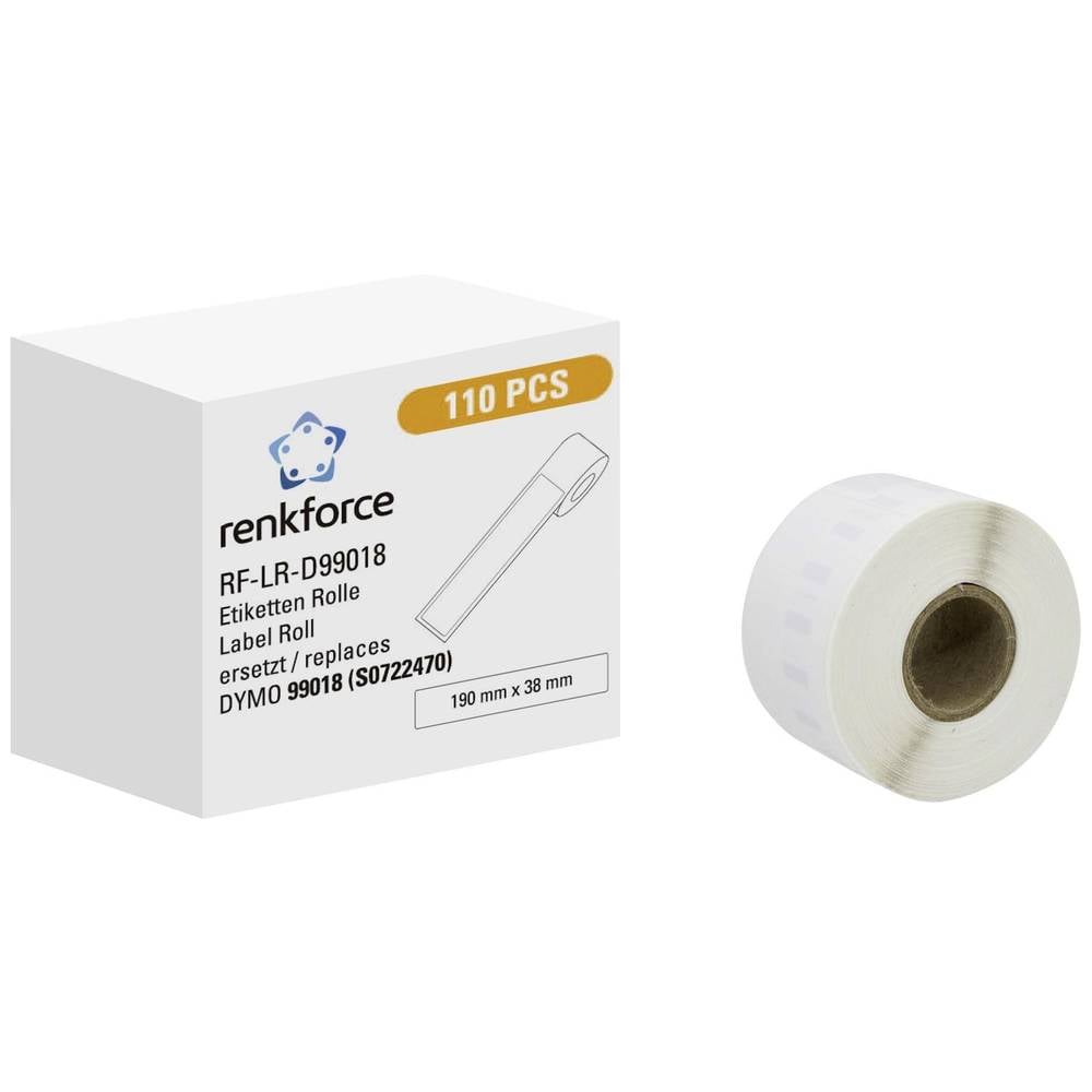 Renkforce Rol met etiketten Compatibel vervangt DYMO DYMO 99018 190 x 38 mm Papier Wit 110 stuk(s) Permanent hechtend Multifunctionele etiketten RF-6027840