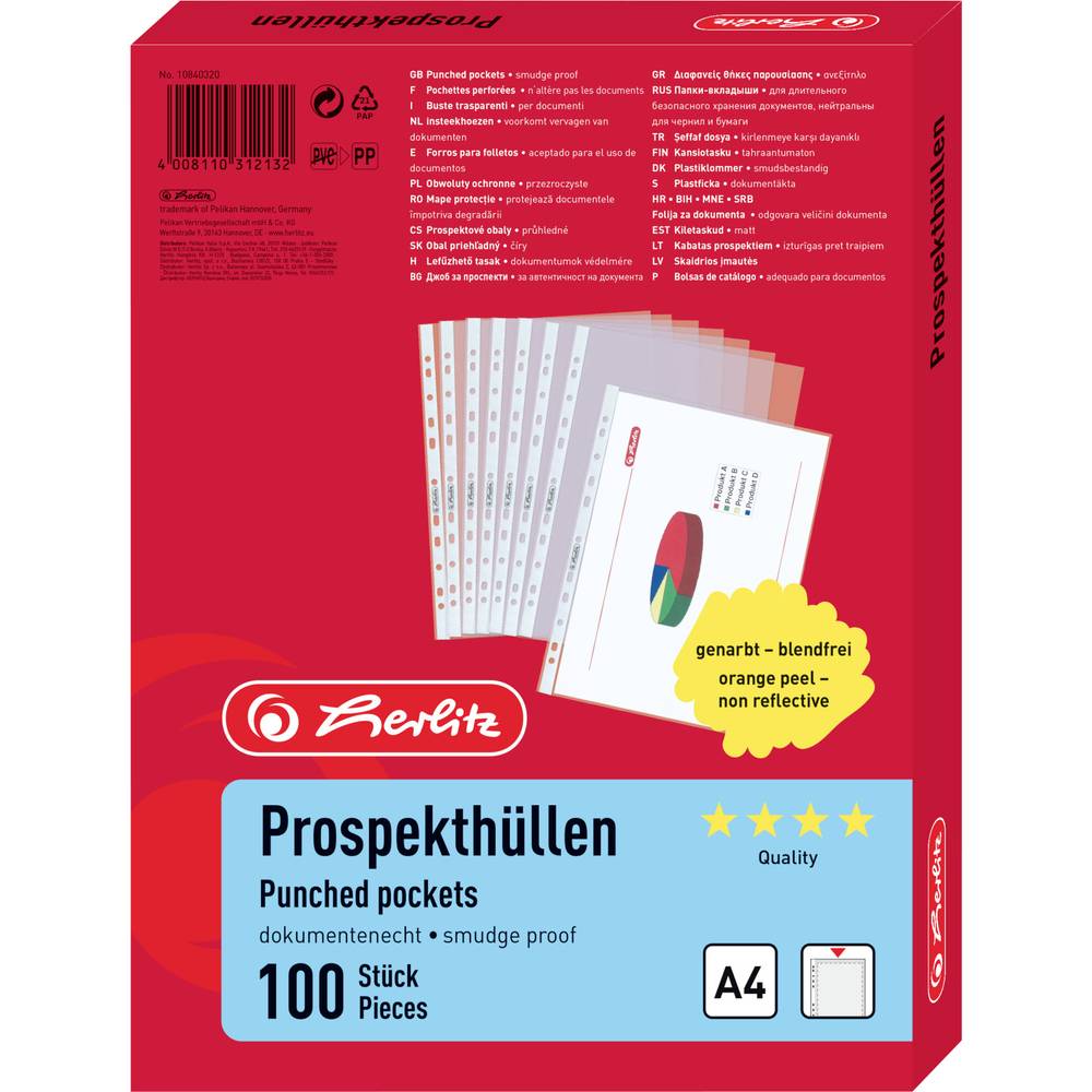 herlitz Prospekthülle, DIN A4, genarbt, 0,085 mm