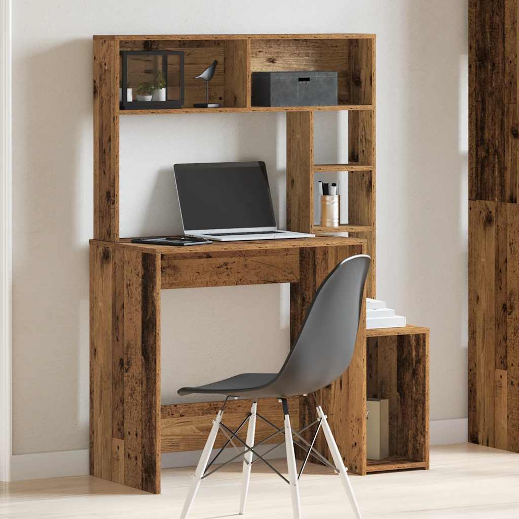 vidaXL Bureau met schappen 100x45x140 cm bewerkt hout oud houtkleurig