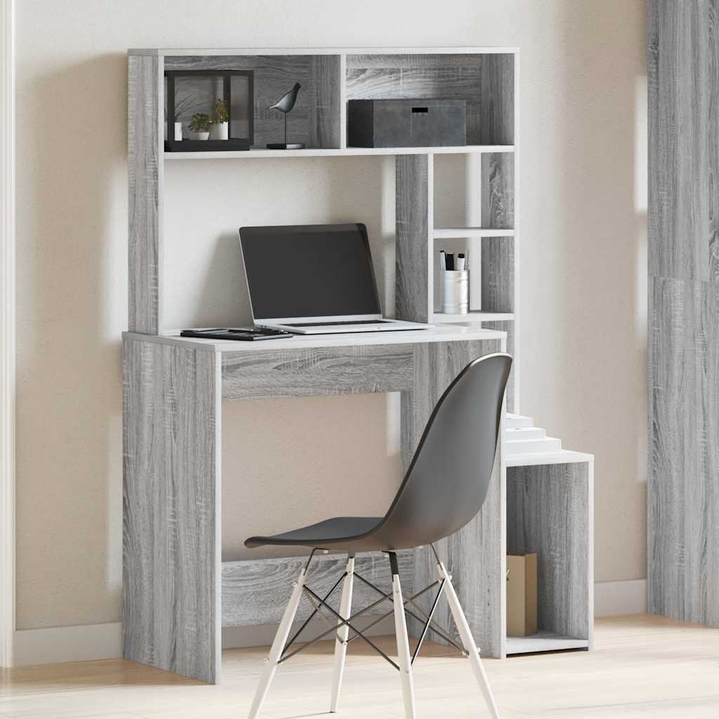 vidaXL Bureau met schappen 100x45x140 cm bewerkt hout grijs sonoma