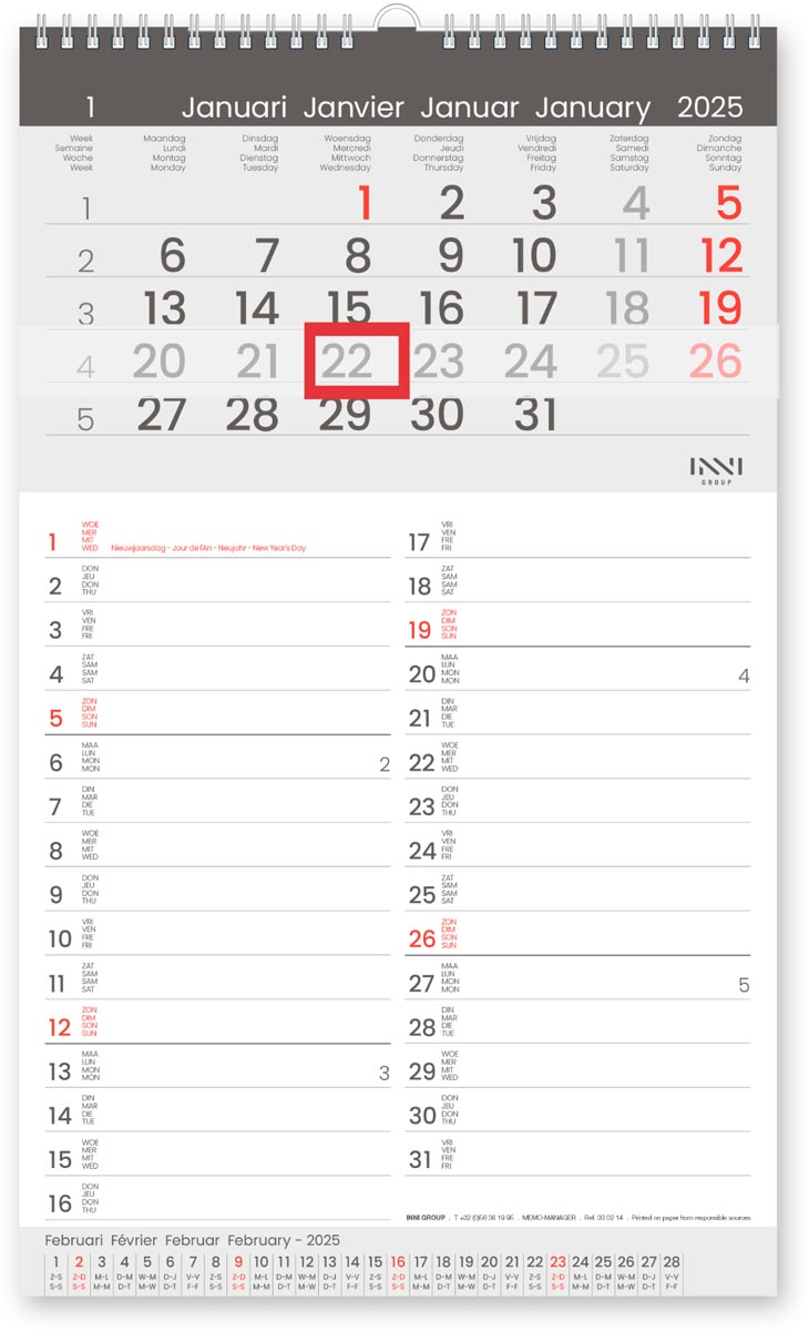 whitebox Maandkalender Memo-Manager, viertalig, 2026