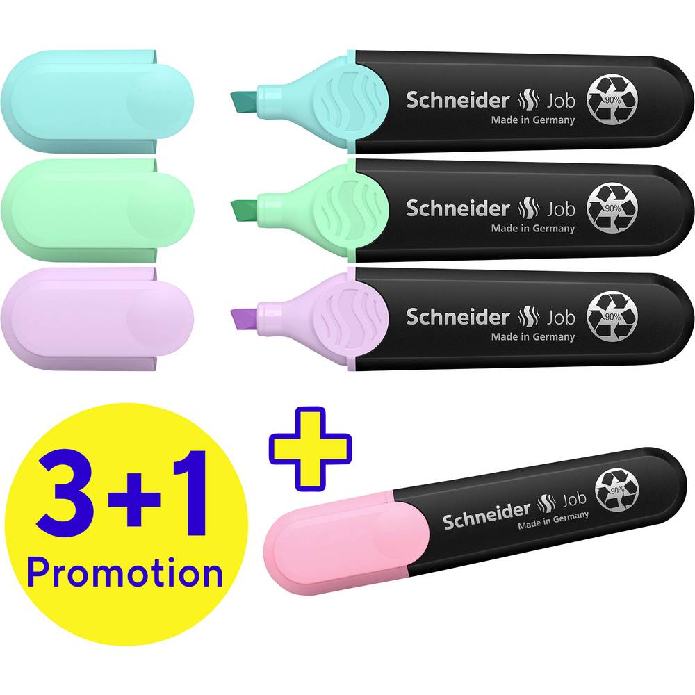 Schneider Schreibgeräte Textmarker Textmarker Job pastel 4er Etui sortiert, 3+1 Aktion 115074 1 stuk(s)