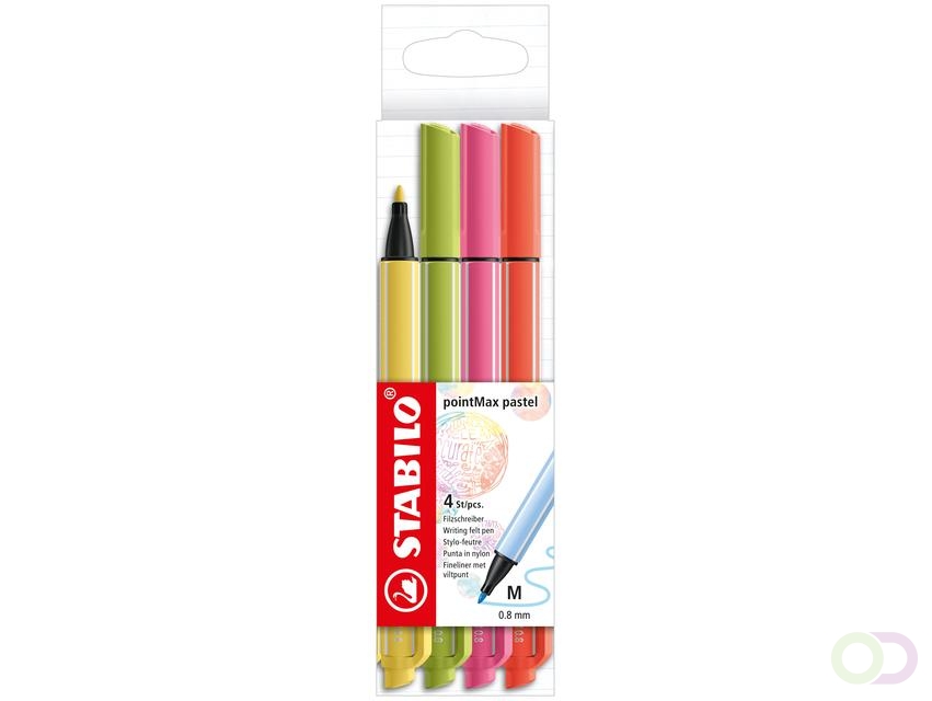 Stabilo pointMax - Hardtip Fineliners 0.8 mm - 4 pastel kleuren
