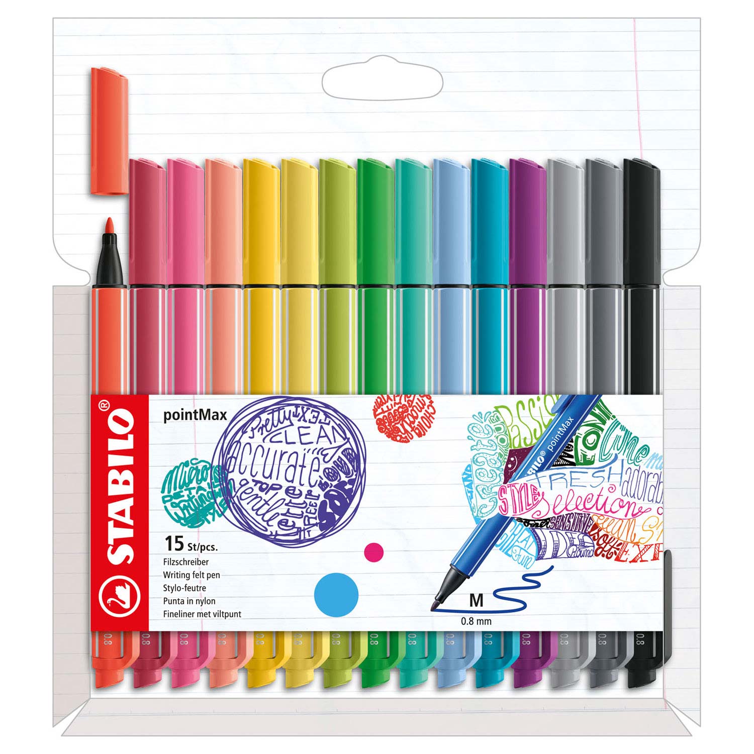 Stabilo pointMax - Hardtip Fineliners 0.8 mm - 15 kleuren