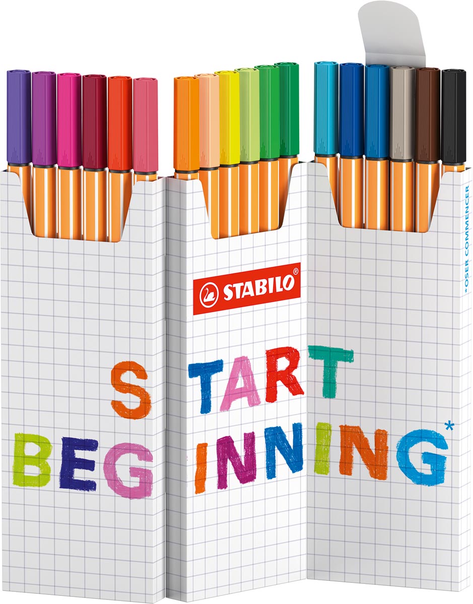 Stabilo point 88 fineliner, geassorteerde kleuren, deskset van 18 stuks