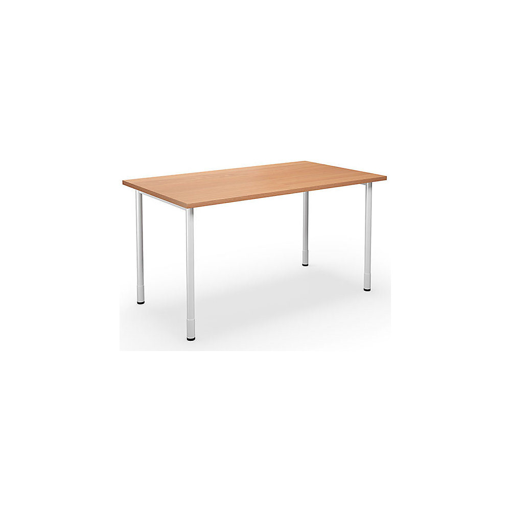 Multifunctionele tafel DUO-C, recht blad, h x d = 700 - 800 x 800 mm, breedte 1400 mm, beukenhout, wit