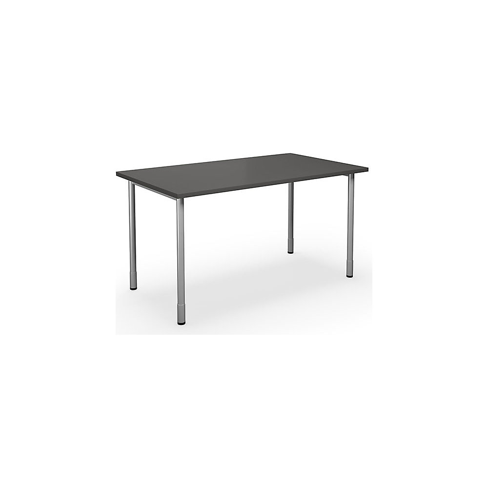Multifunctionele tafel DUO-C, recht blad, h x d = 700 - 800 x 800 mm, breedte 1400 mm, donkergrijs, zilverkleurig
