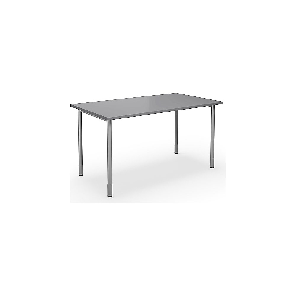 Multifunctionele tafel DUO-C, recht blad, h x d = 700 - 800 x 800 mm, breedte 1400 mm, lichtgrijs, zilverkleurig