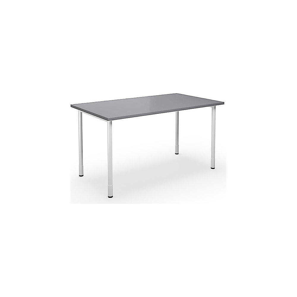 Multifunctionele tafel DUO-C, recht blad, h x d = 700 - 800 x 800 mm, breedte 1400 mm, lichtgrijs, wit