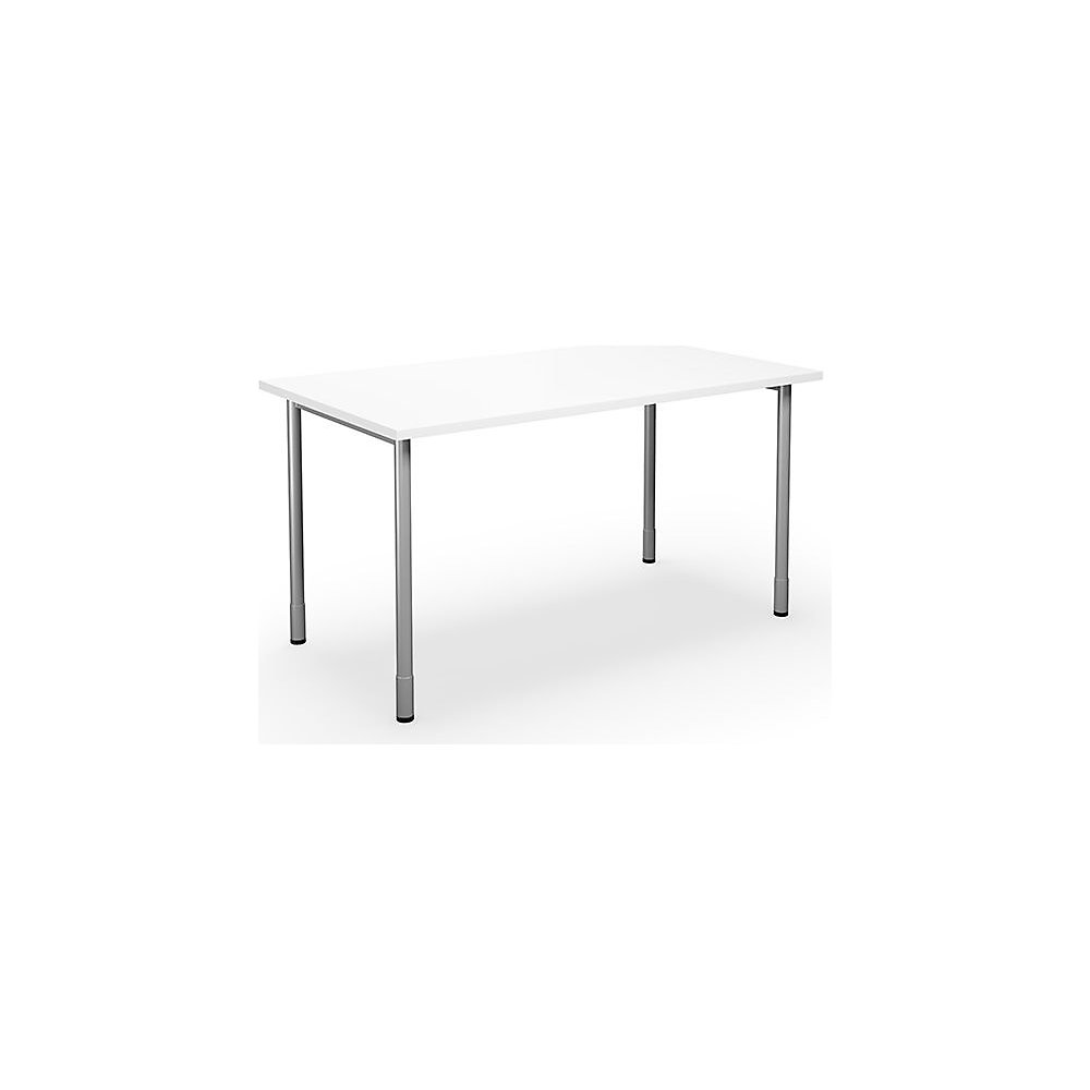 Multifunctionele tafel DUO-C, recht blad, h x d = 700 - 800 x 800 mm, breedte 1400 mm, wit, zilverkleurig