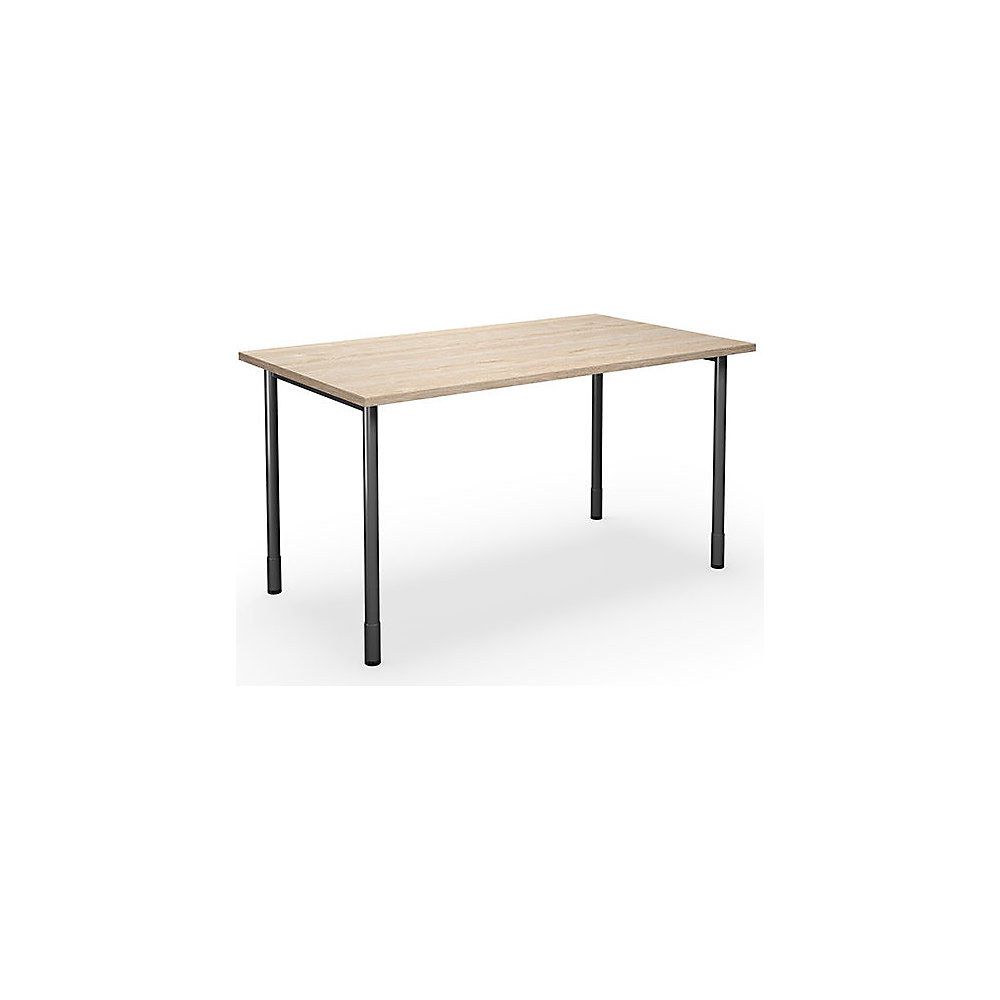 Multifunctionele tafel DUO-C, recht blad, h x d = 700 - 800 x 800 mm, breedte 1400 mm, eikenhout, zwart