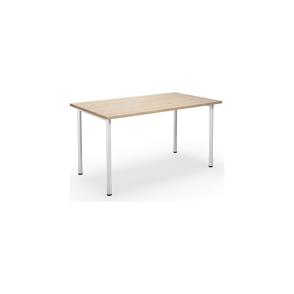 Multifunctionele tafel DUO-C, recht blad, h x d = 700 - 800 x 800 mm, breedte 1400 mm, eikenhout, wit