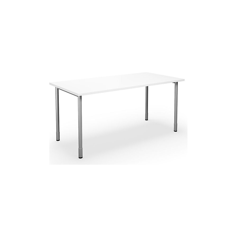 Multifunctionele tafel DUO-C, recht blad, h x d = 700 - 800 x 800 mm, breedte 1600 mm, wit, zilverkleurig