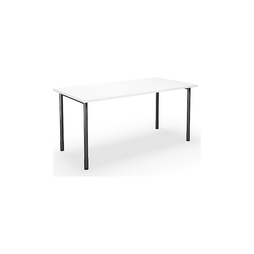 Multifunctionele tafel DUO-C, recht blad, h x d = 700 - 800 x 800 mm, breedte 1600 mm, wit, zwart