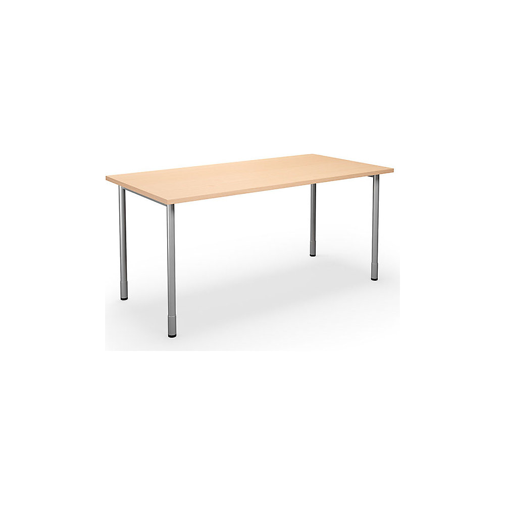Multifunctionele tafel DUO-C, recht blad, h x d = 700 - 800 x 800 mm, breedte 1600 mm, berkenhout, zilverkleurig
