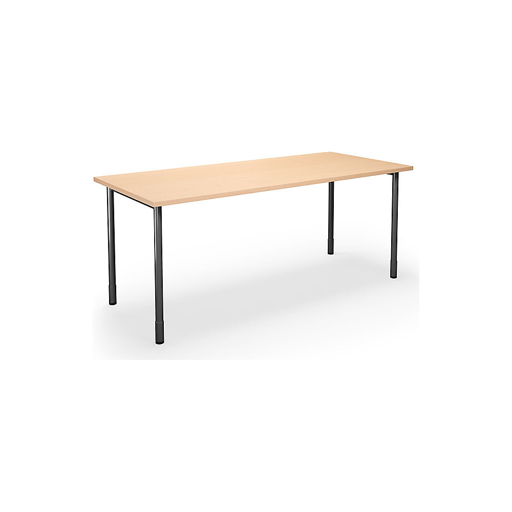 Multifunctionele tafel DUO-C, recht blad, h x d = 700 - 800 x 800 mm, breedte 1600 mm, berkenhout, zwart