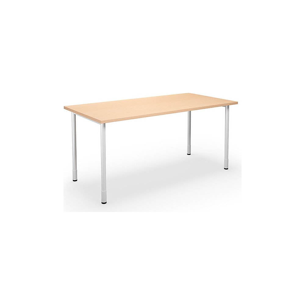 Multifunctionele tafel DUO-C, recht blad, h x d = 700 - 800 x 800 mm, breedte 1600 mm, berkenhout, wit