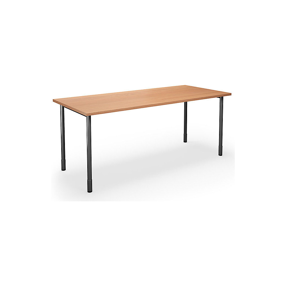 Multifunctionele tafel DUO-C, recht blad, h x d = 700 - 800 x 800 mm, breedte 1600 mm, beukenhout, zwart