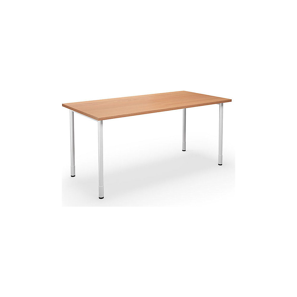 Multifunctionele tafel DUO-C, recht blad, h x d = 700 - 800 x 800 mm, breedte 1600 mm, beukenhout, wit
