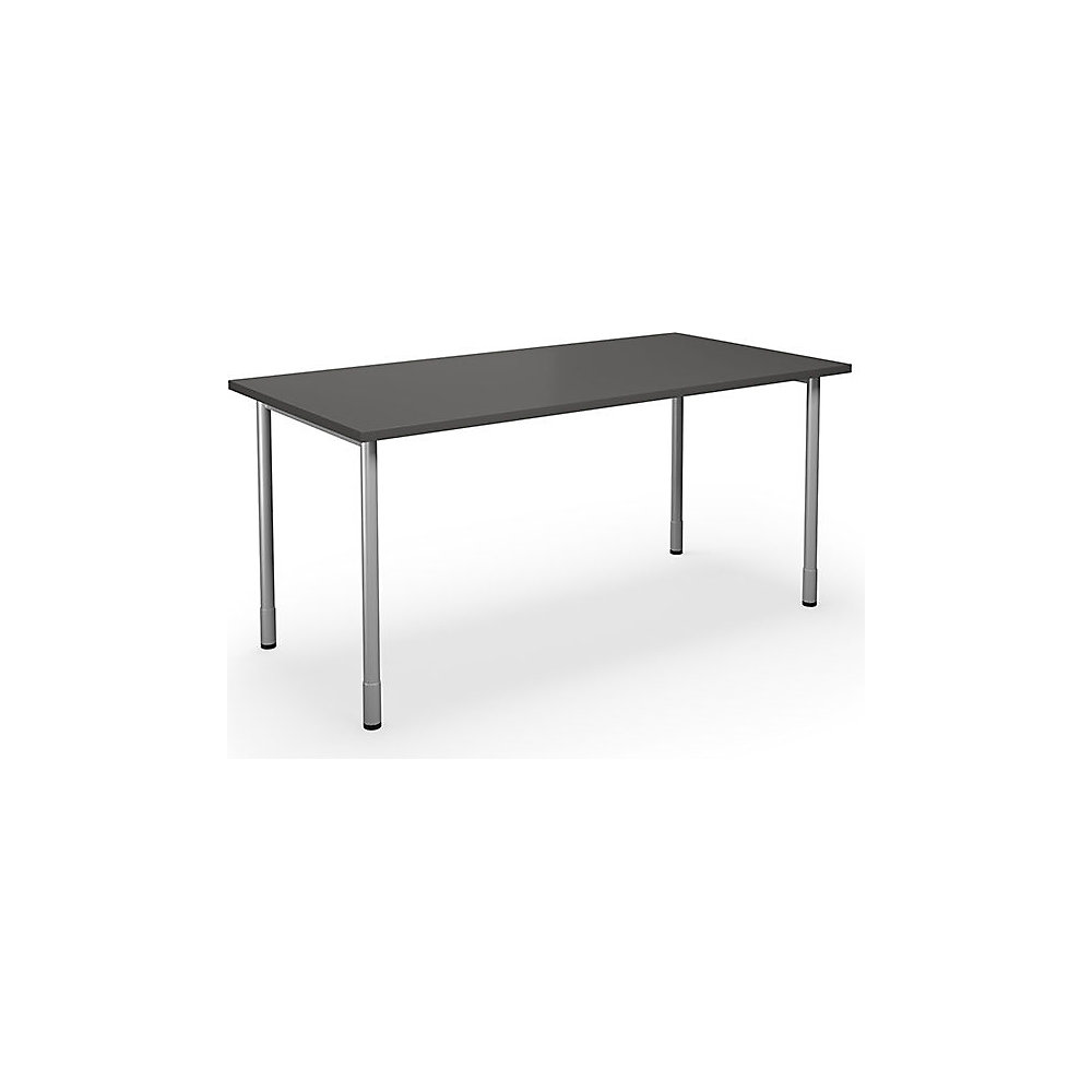 Multifunctionele tafel DUO-C, recht blad, h x d = 700 - 800 x 800 mm, breedte 1600 mm, donkergrijs, zilverkleurig