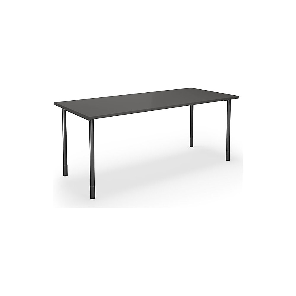Multifunctionele tafel DUO-C, recht blad, h x d = 700 - 800 x 800 mm, breedte 1600 mm, donkergrijs, zwart